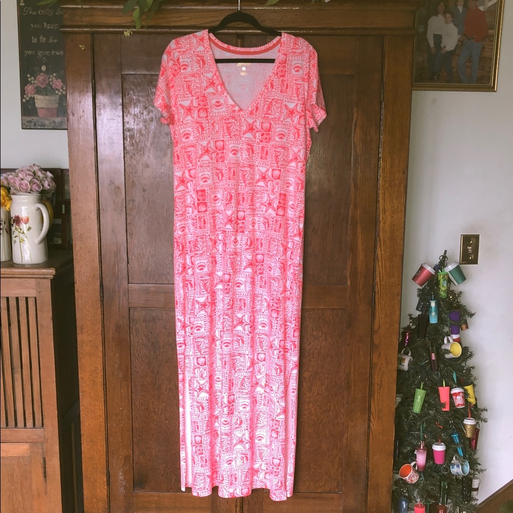 Lilly Pulitzer Etta Short Sleeve Maxi Milner Red Seaside Harbour Size Large